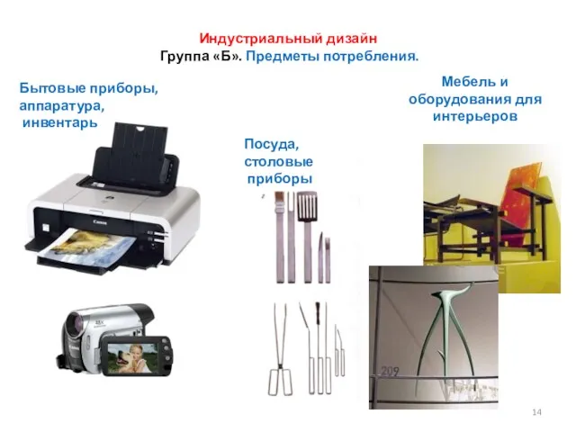 Индустриальный дизайн Группа «Б». Предметы потребления. Бытовые приборы, аппаратура, инвентарь