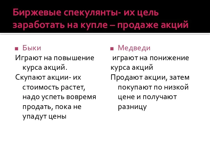 Биржевые спекулянты- их цель заработать на купле – продаже акций