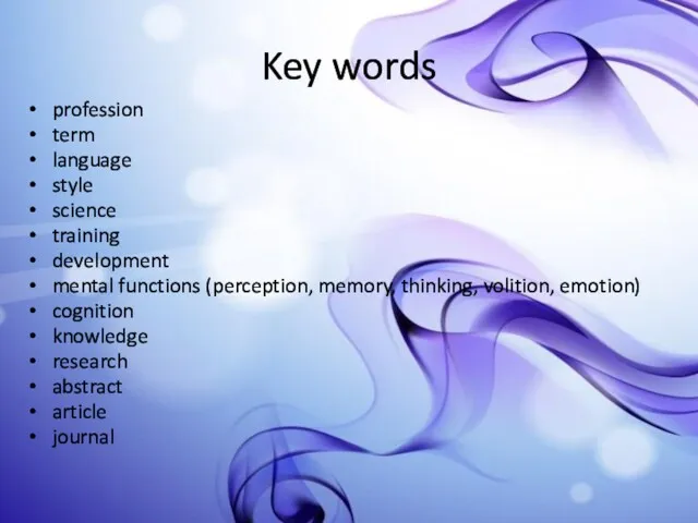 Key words profession term language style science training development mental