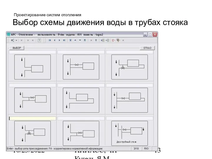 10/23/2022 НИИАСС, ЧП Кугель Я.М. Проектирование систем отопления Выбор схемы движения воды в трубах стояка