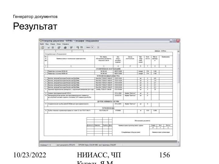 10/23/2022 НИИАСС, ЧП Кугель Я.М. Генератор документов Результат