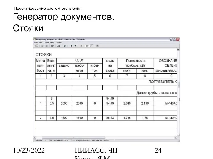 10/23/2022 НИИАСС, ЧП Кугель Я.М. Проектирование систем отопления Генератор документов. Стояки