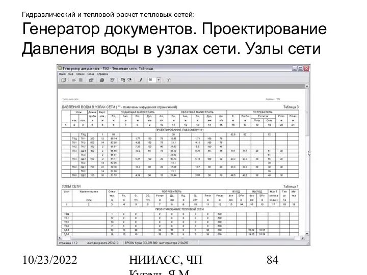 10/23/2022 НИИАСС, ЧП Кугель Я.М. Гидравлический и тепловой расчет тепловых