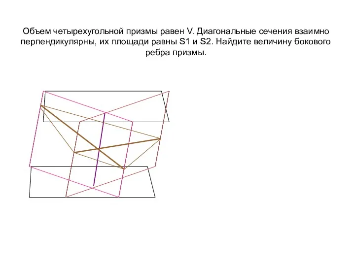 Объем четырехугольной призмы равен V. Диагональные сечения взаимно перпендикулярны, их