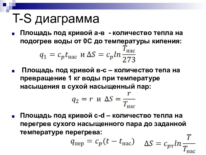 T-S диаграмма Площадь под кривой a-в - количество тепла на