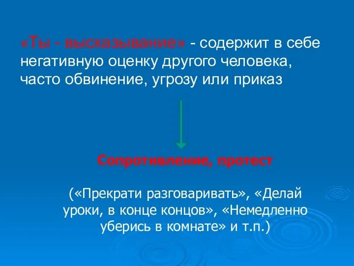 «Ты - высказывание» - содержит в себе негативную оценку другого