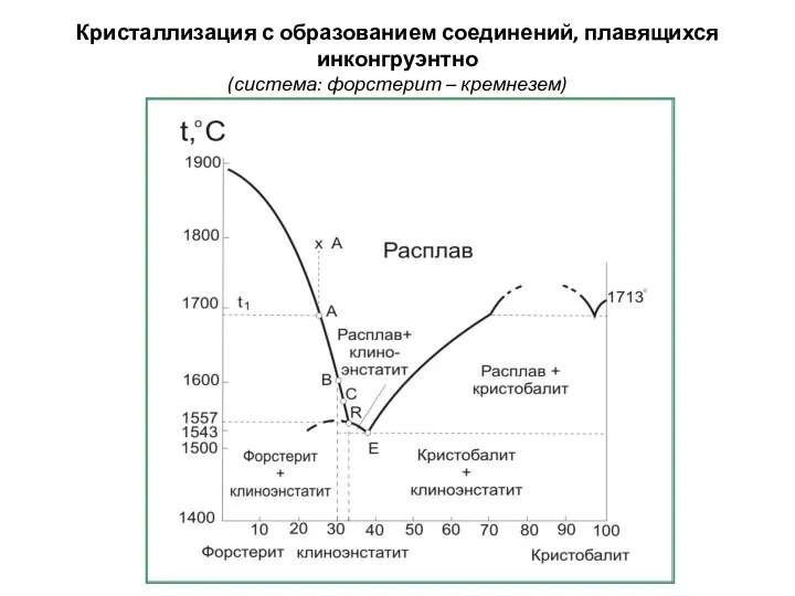 Кристаллизация с образованием соединений, плавящихся инконгруэнтно (система: форстерит – кремнезем)