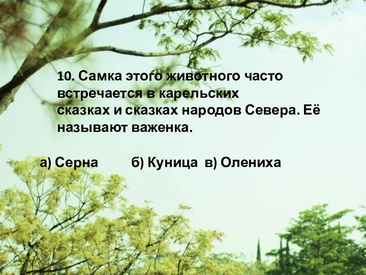 10. Самка этого животного часто встречается в карельских сказках и