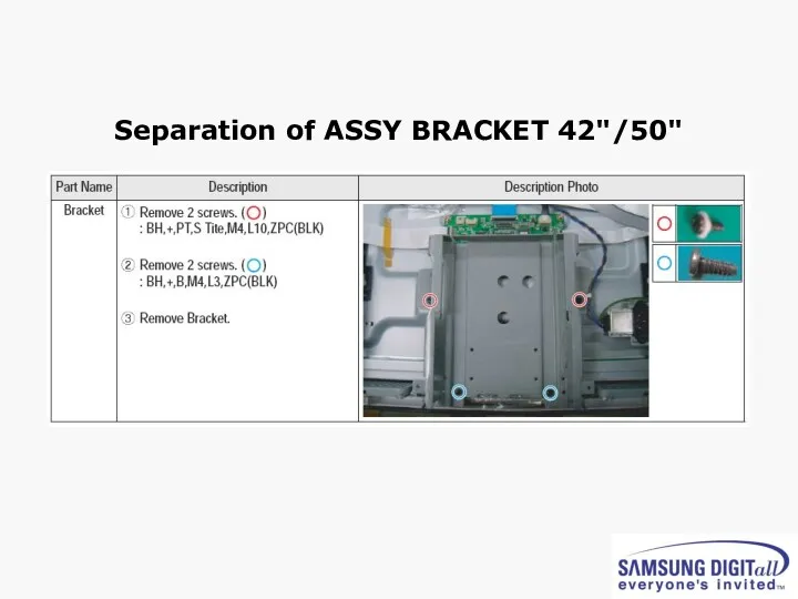 Separation of ASSY BRACKET 42"/50"