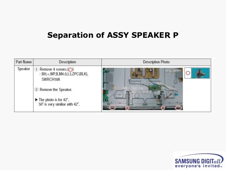 Separation of ASSY SPEAKER P