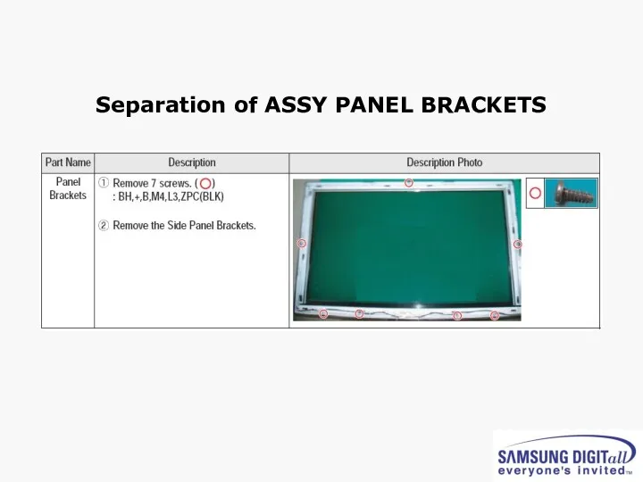Separation of ASSY PANEL BRACKETS