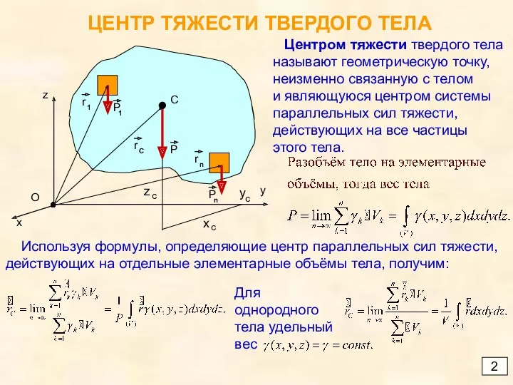 ЦЕНТР ТЯЖЕСТИ ТВЕРДОГО ТЕЛА 2 C Центром тяжести твердого тела