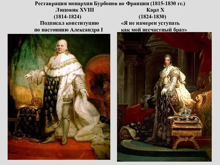 Реставрация монархии Бурбонов во Франции (1815-1830 гг.) Людовик XVIII Карл