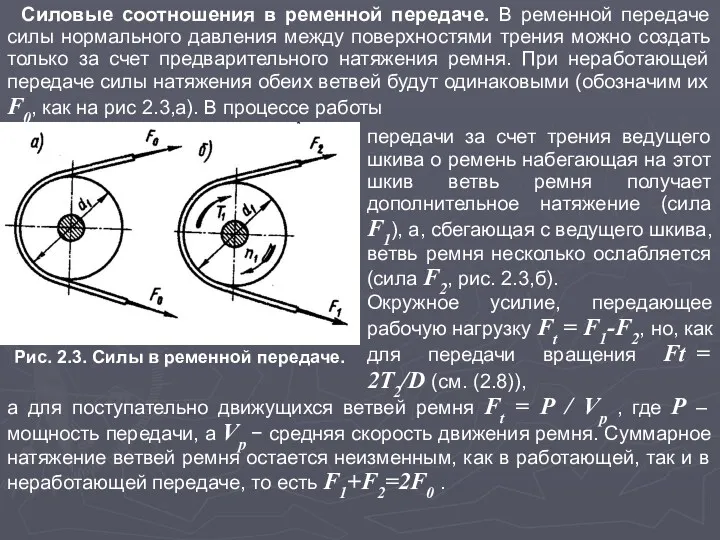 Силовые соотношения в ременной передаче. В ременной передаче силы нормального