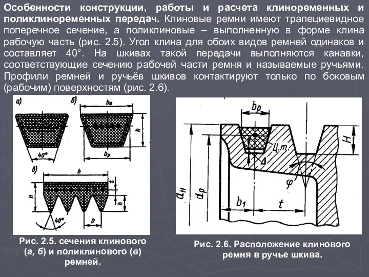 Особенности конструкции, работы и расчета клиноременных и поликлиноременных передач. Клиновые