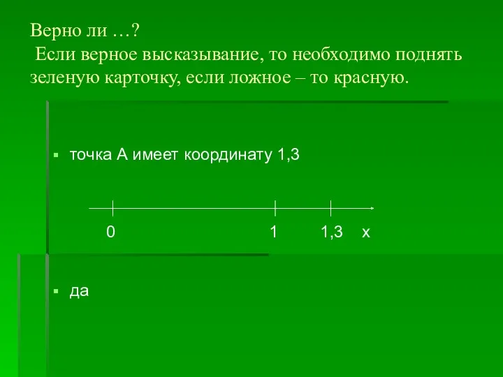 точка А имеет координату 1,3 0 1 1,3 х да