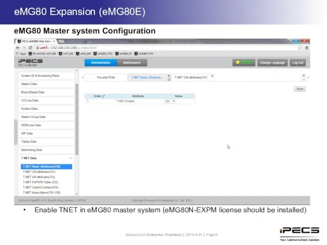 Enable TNET in eMG80 master system (eMG80N-EXPM license should be