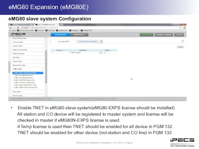 eMG80 slave system Configuration Enable TNET in eMG80 slave system(eMG80-EXPS