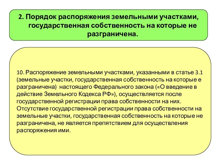 10. Распоряжение земельными участками, указанными в статье 3.1 (земельные участки,