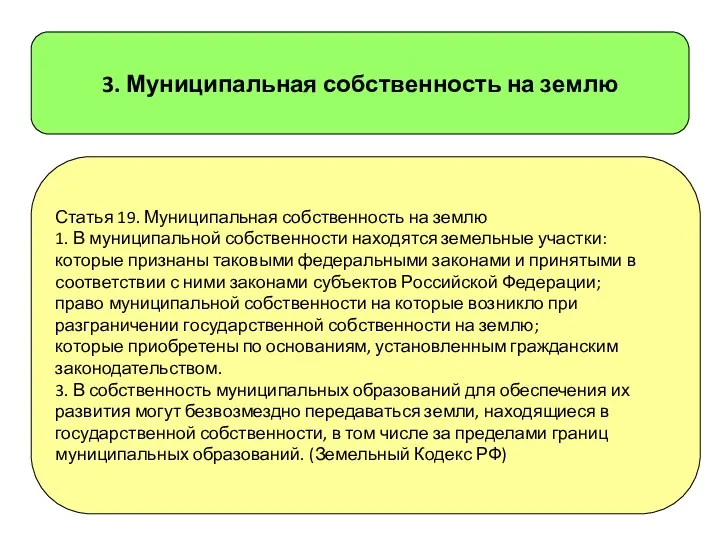 Статья 19. Муниципальная собственность на землю 1. В муниципальной собственности