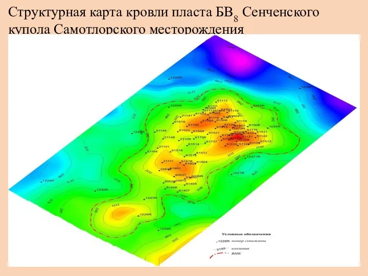 Структурная карта кровли пласта БВ8 Сенченского купола Самотлорского месторождения