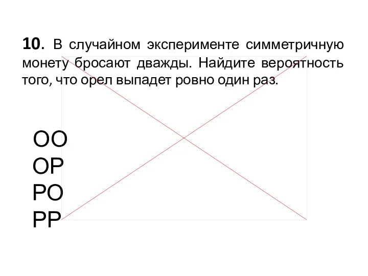 10. В случайном эксперименте симметричную монету бросают дважды. Найдите вероятность