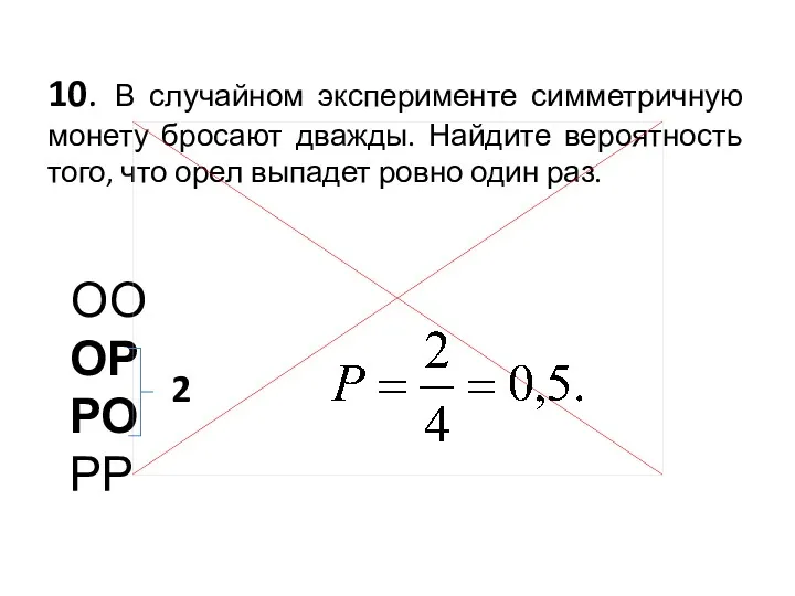 10. В случайном эксперименте симметричную монету бросают дважды. Найдите вероятность