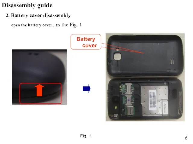 2. Battery caver disassembly open the battery cover，as the Fig.