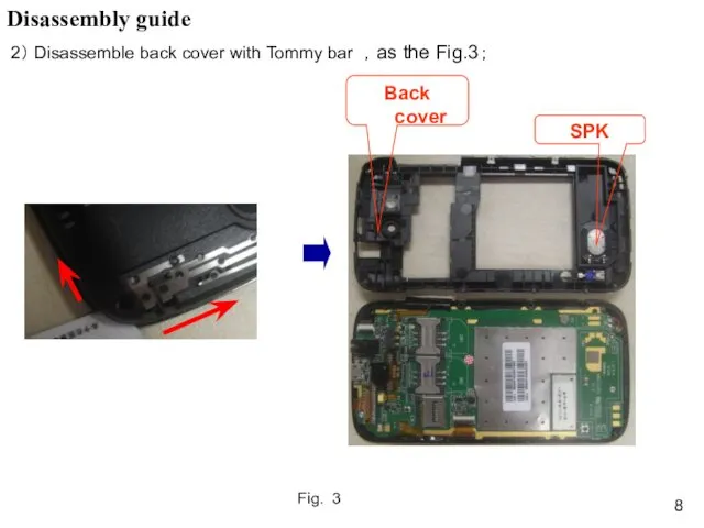 Fig. 3 2） Disassemble back cover with Tommy bar ，as
