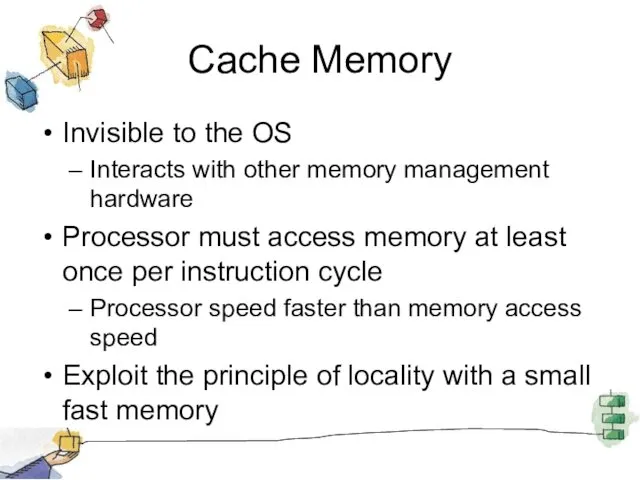 Cache Memory Invisible to the OS Interacts with other memory