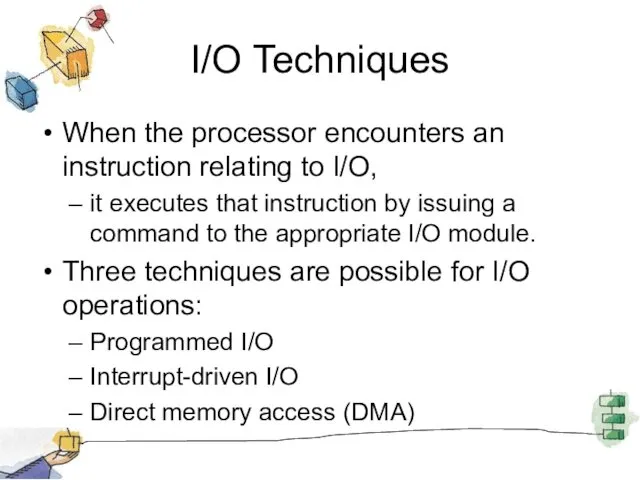 I/O Techniques When the processor encounters an instruction relating to