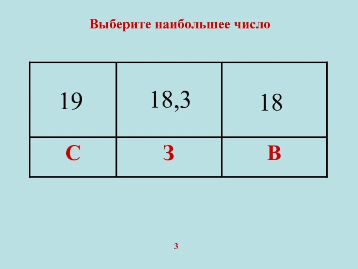 Выберите наибольшее число 3