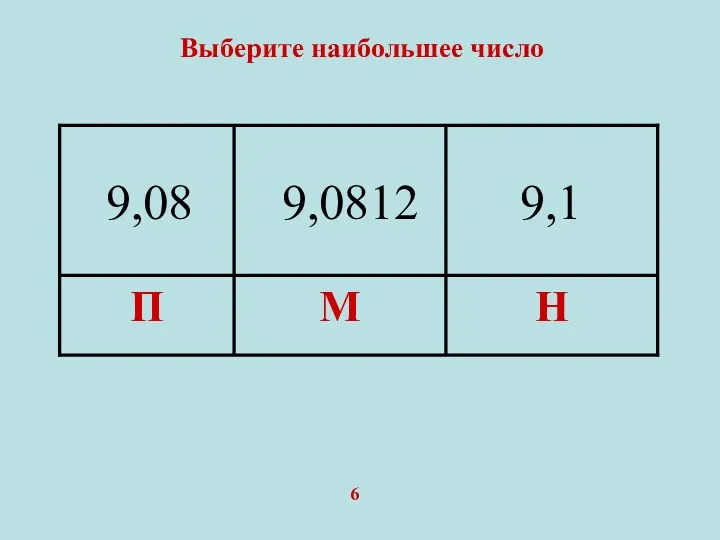 Выберите наибольшее число 6