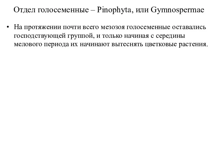 Отдел голосеменные – Pinophyta, или Gymnospermae На протяжении почти всего