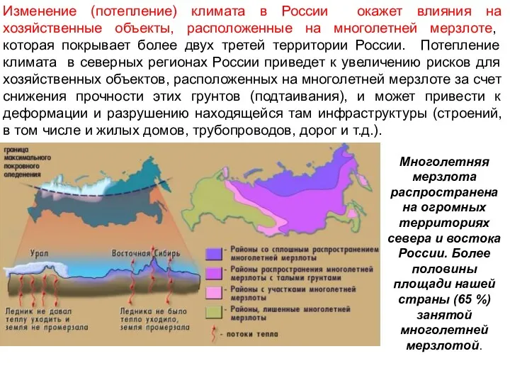 Изменение (потепление) климата в России окажет влияния на хозяйственные объекты,