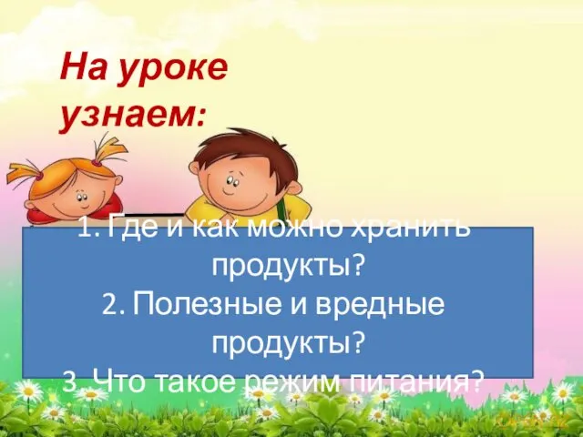 На уроке узнаем: ПИТАНИЕ И ЗДОРОВЬЕ Где и как можно хранить продукты? Полезные