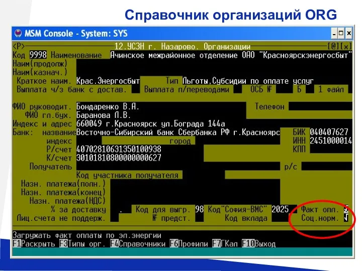 Справочник организаций ORG