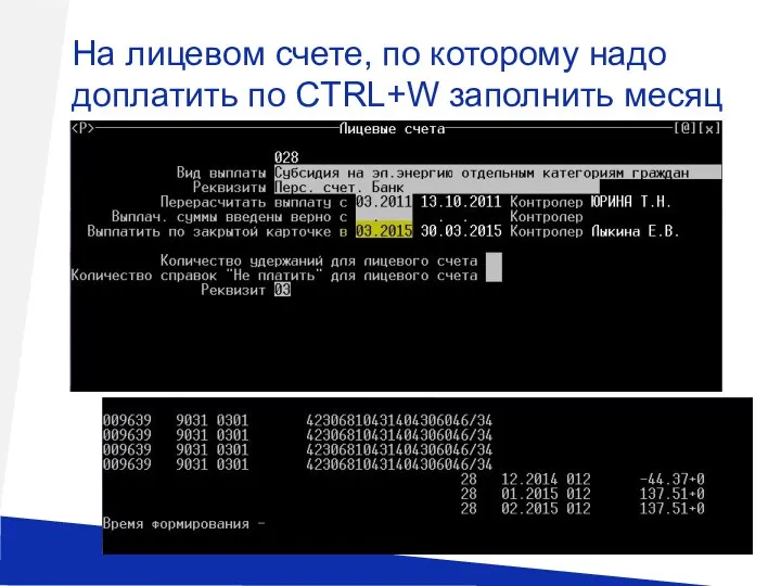 На лицевом счете, по которому надо доплатить по CTRL+W заполнить месяц