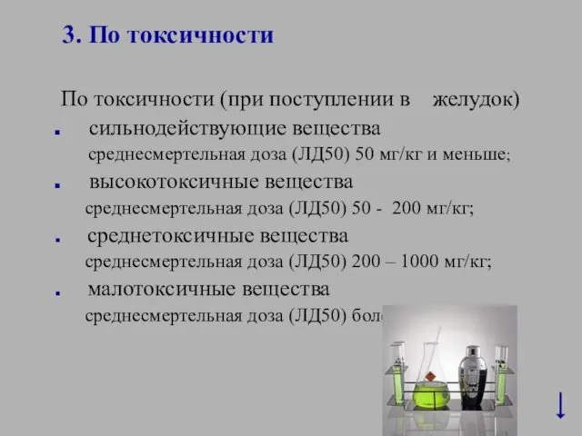 3. По токсичности По токсичности (при поступлении в желудок) сильнодействующие