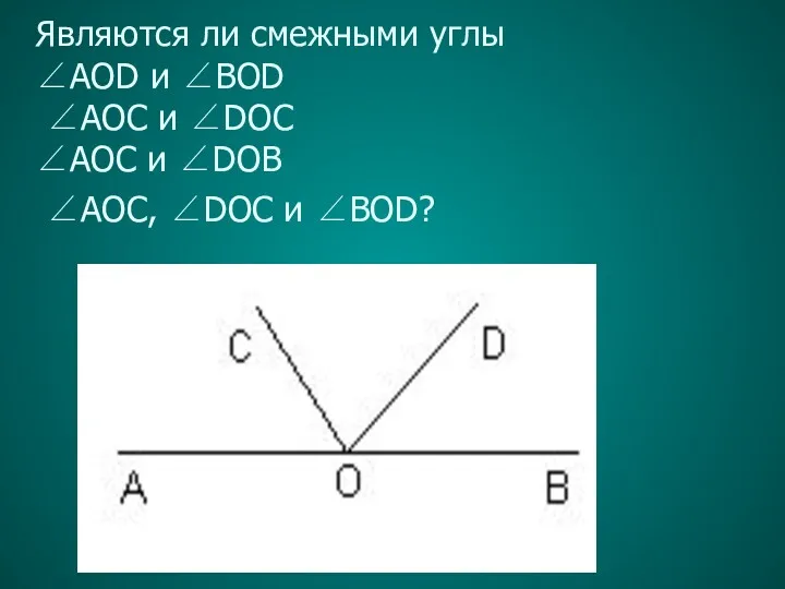 Являются ли смежными углы ∠AOD и ∠BOD ∠AOС и ∠DOС