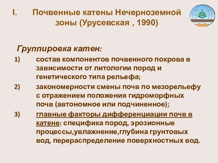 Почвенные катены Нечерноземной зоны (Урусевская , 1990) Группировка катен: состав