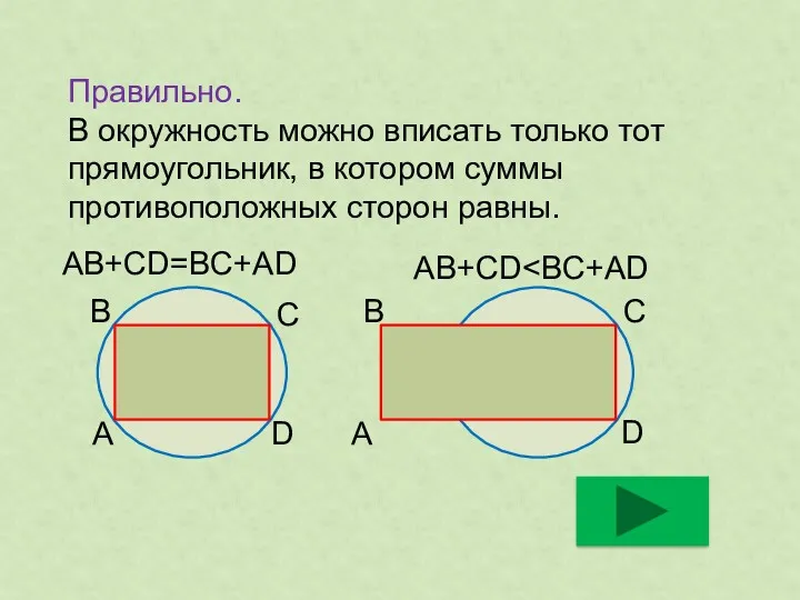 Правильно. В окружность можно вписать только тот прямоугольник, в котором