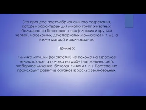 Это процесс постэмбрионального созревания, который характерен для многих групп животных: