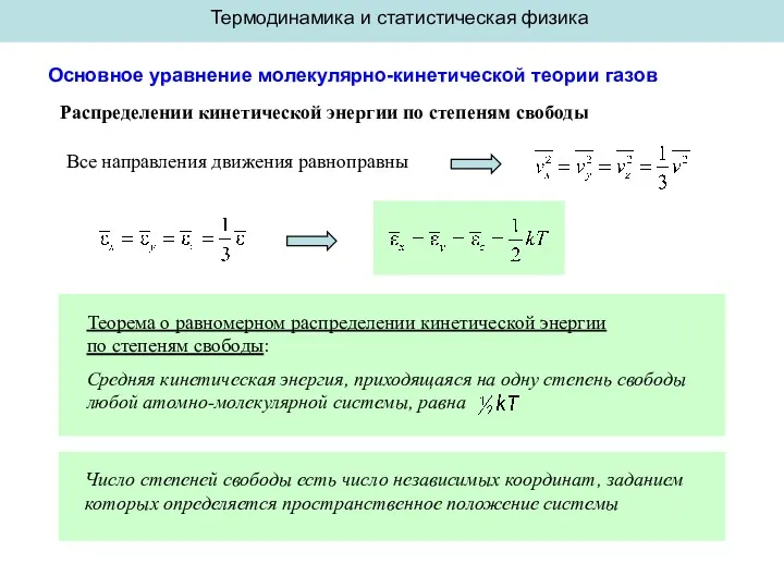 Термодинамика и статистическая физика Основное уравнение молекулярно-кинетической теории газов Распределении