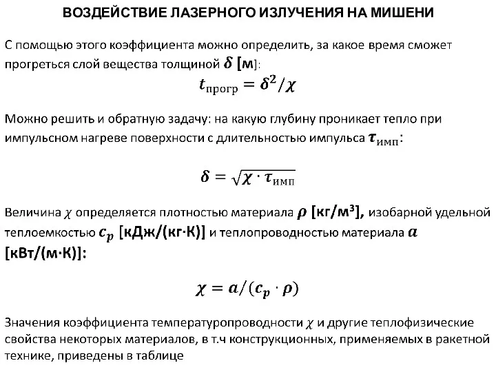 ВОЗДЕЙСТВИЕ ЛАЗЕРНОГО ИЗЛУЧЕНИЯ НА МИШЕНИ