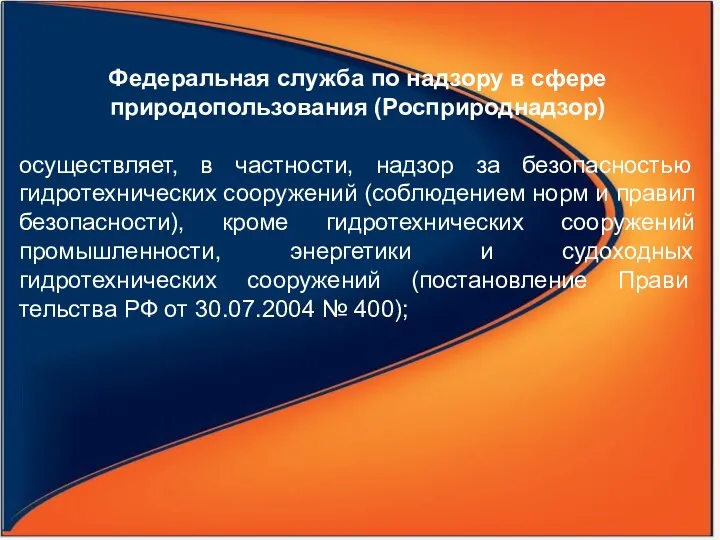 Федеральная служба по надзору в сфере природопользования (Росприроднадзор) осуществляет, в