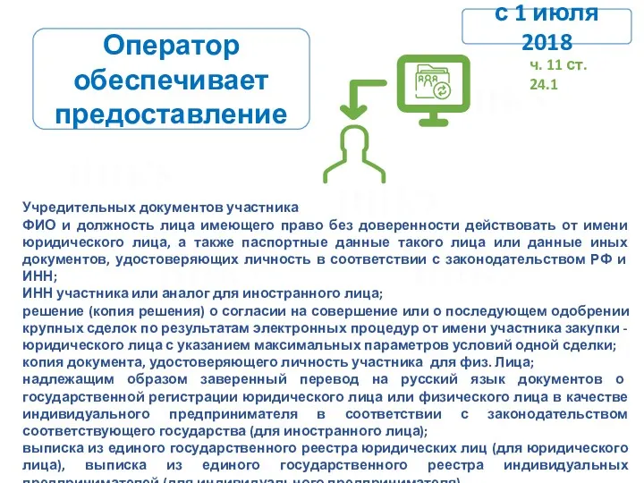 Оператор обеспечивает предоставление Учредительных документов участника ФИО и должность лица