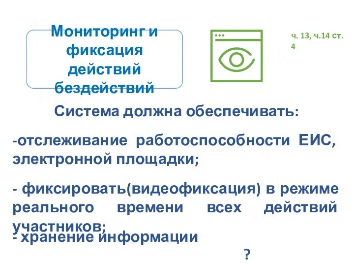 Мониторинг и фиксация действий бездействий Система должна обеспечивать: ч. 13,