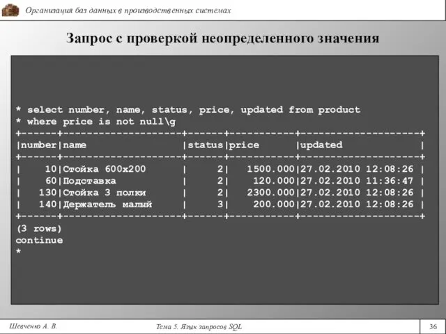 Шевченко А. В. Запрос с проверкой неопределенного значения * select