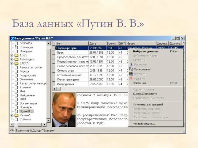 База данных «Путин В. В.»